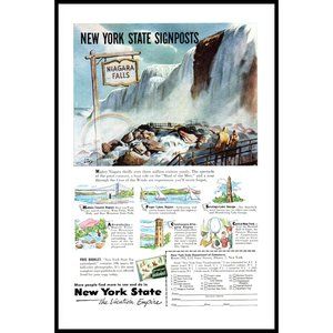 1953 New York State Vacation Planner Niagara Falls Vintage Print Ad Wall Art